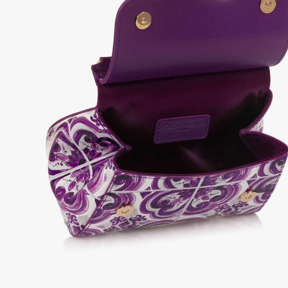 Dolce & Gabbana-Gils Purple Majolica Print Patent Leather Handbag (14cm) | Childrensalon Outlet