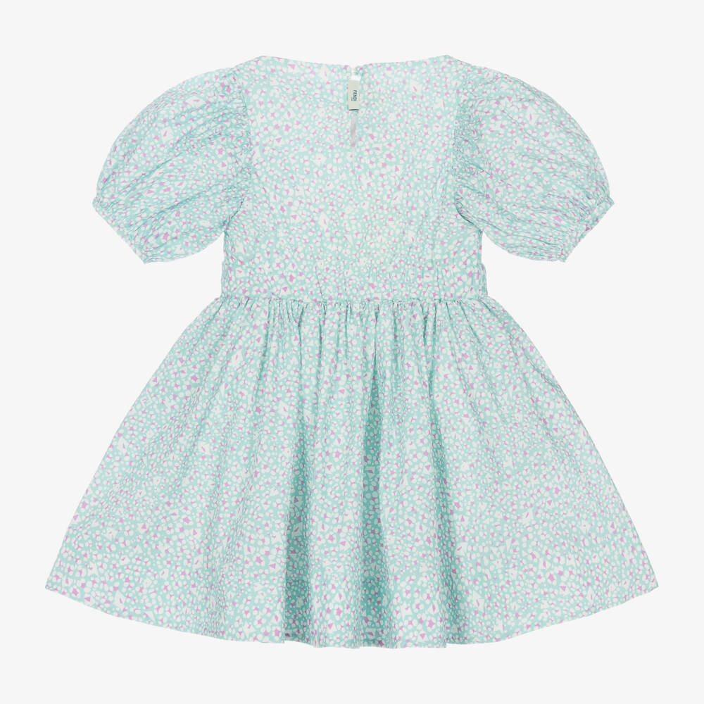 Fendi-Girls Aqua Blue Cotton Dress | Childrensalon Outlet
