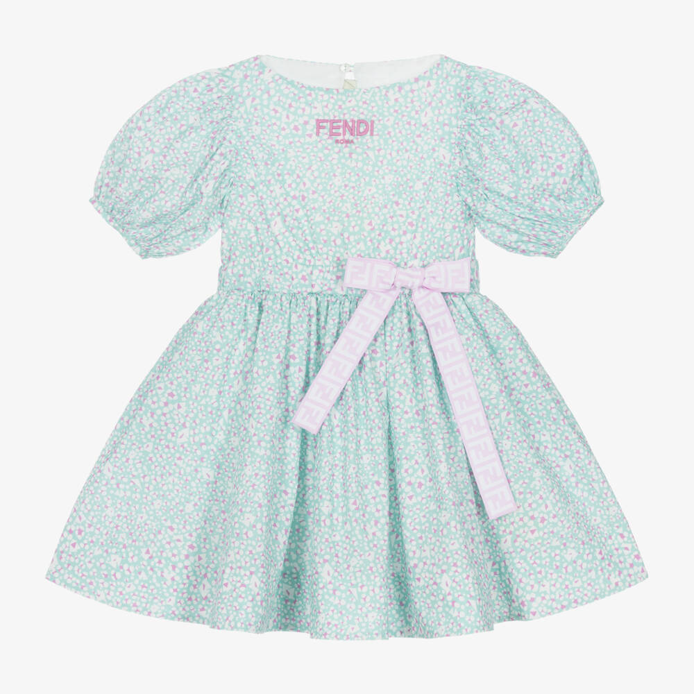 Fendi-Girls Aqua Blue Cotton Dress | Childrensalon Outlet