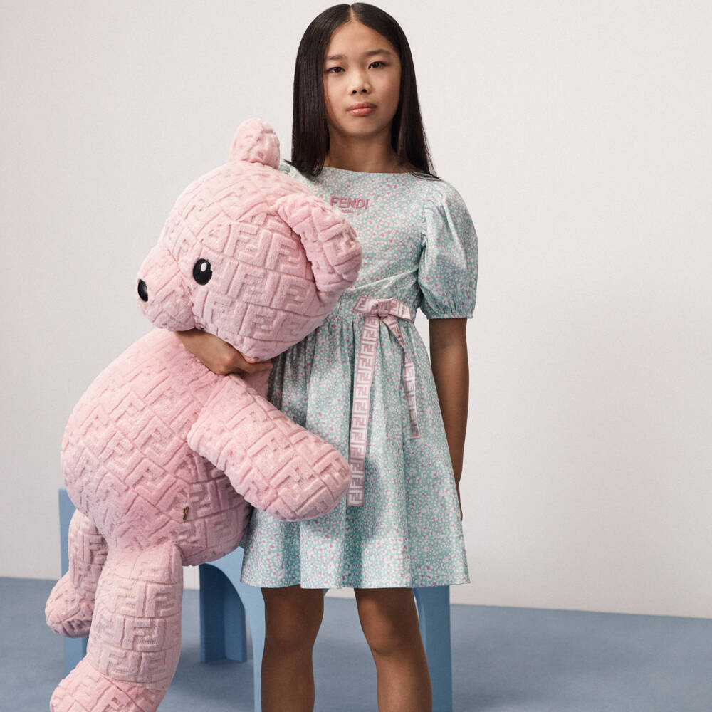 Fendi-Girls Aqua Blue Cotton Dress | Childrensalon Outlet