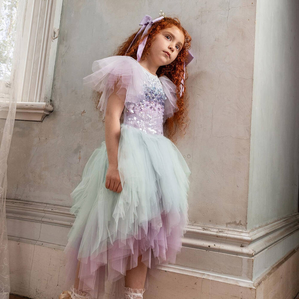 Tutu du Monde-Girls Aqua Blue & Lilac Embellished Tulle Dress | Childrensalon Outlet