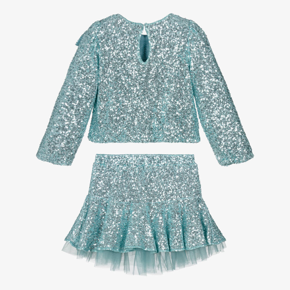 Abel & Lula-Girls Aqua Blue Sequin Skirt Set | Childrensalon Outlet