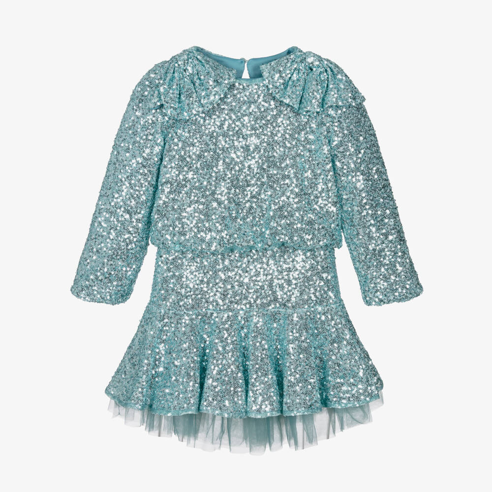 Abel & Lula-Girls Aqua Blue Sequin Skirt Set | Childrensalon Outlet