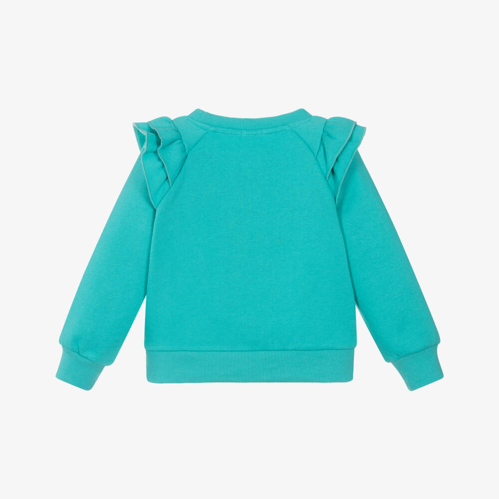 Catimini-Girls Aqua Green Cotton Logo Sweatshirt with Floral Embroidery | Childrensalon Outlet