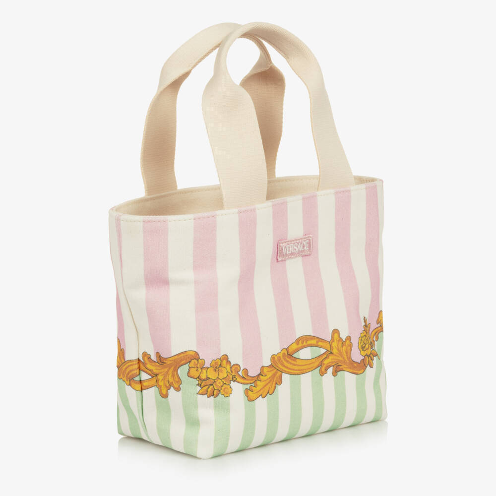 Versace-Girls Barocco Pinstripe Canvas Tote Bag (28cm) | Childrensalon Outlet