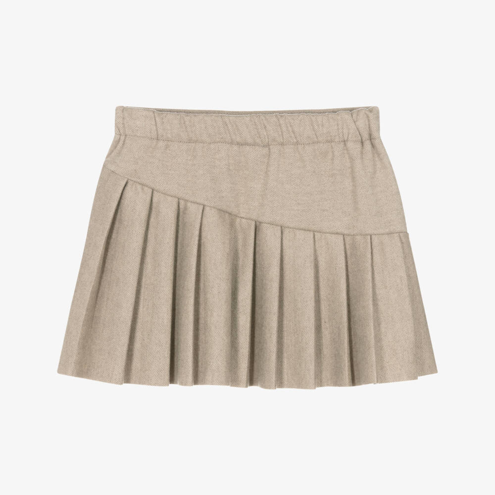 Mayoral-Girls Beige Asymmetric Pleated Skirt | Childrensalon Outlet