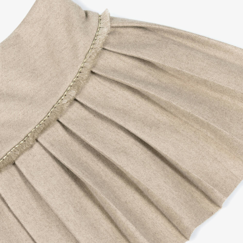 Mayoral-Girls Beige Asymmetric Pleated Skirt | Childrensalon Outlet