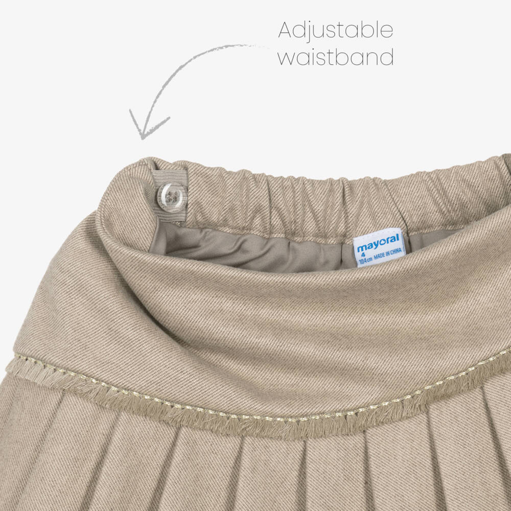 Mayoral-Girls Beige Asymmetric Pleated Skirt | Childrensalon Outlet