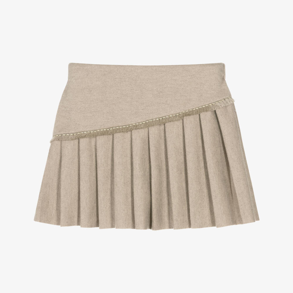 Mayoral-Girls Beige Asymmetric Pleated Skirt | Childrensalon Outlet