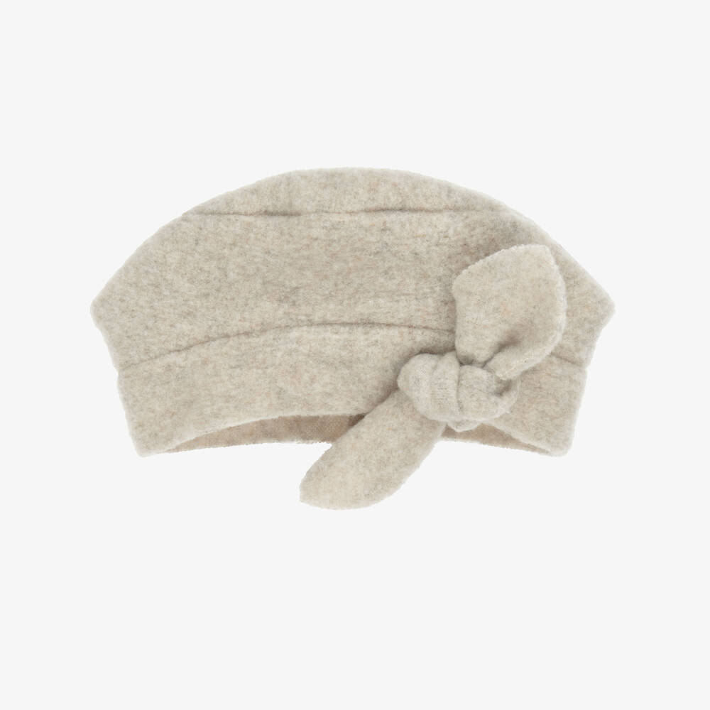 1 + in the family-Girls Beige Beret with Bow | Childrensalon Outlet