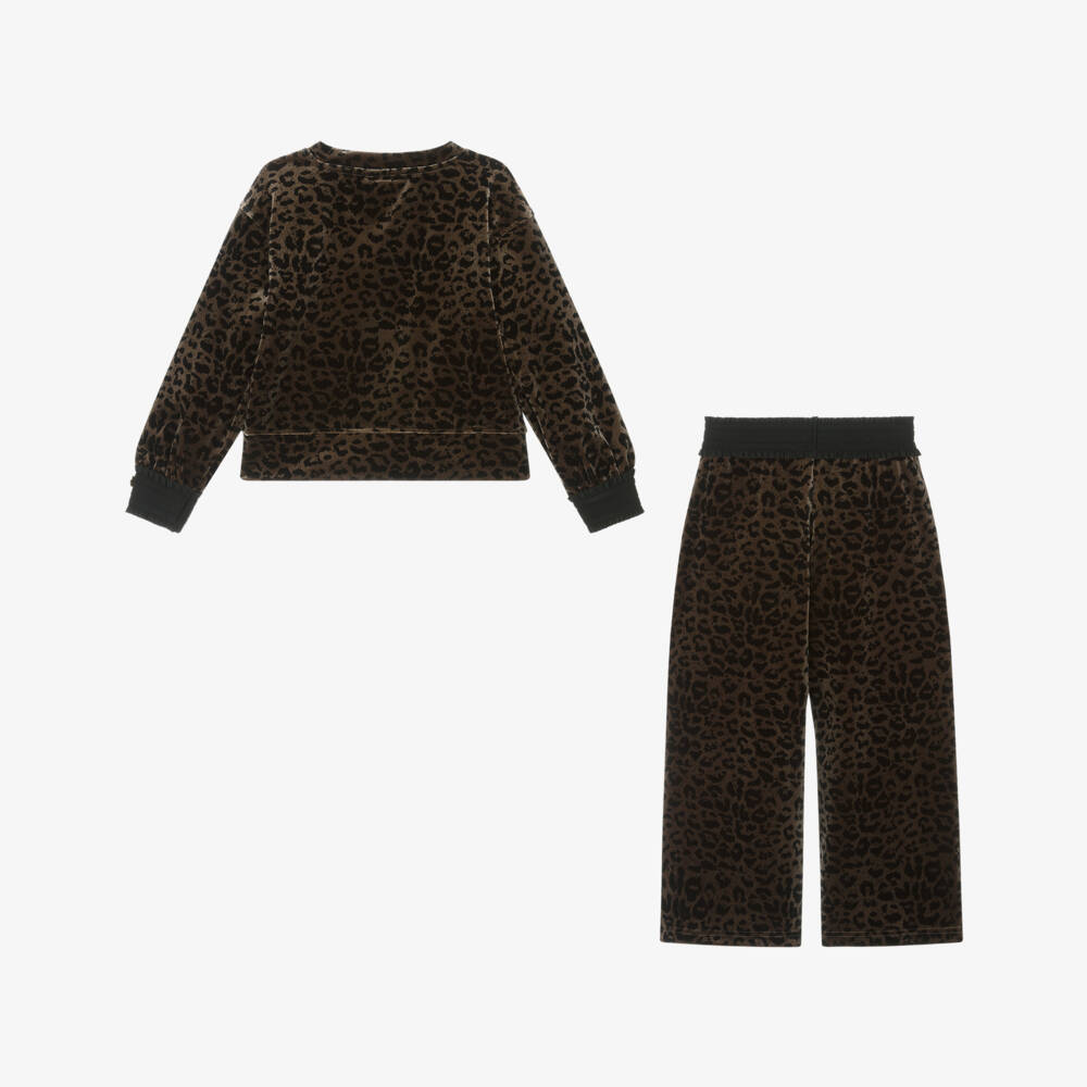 Angel's Face-Girls Beige & Black Leopard Velour Trouser Set | Childrensalon Outlet