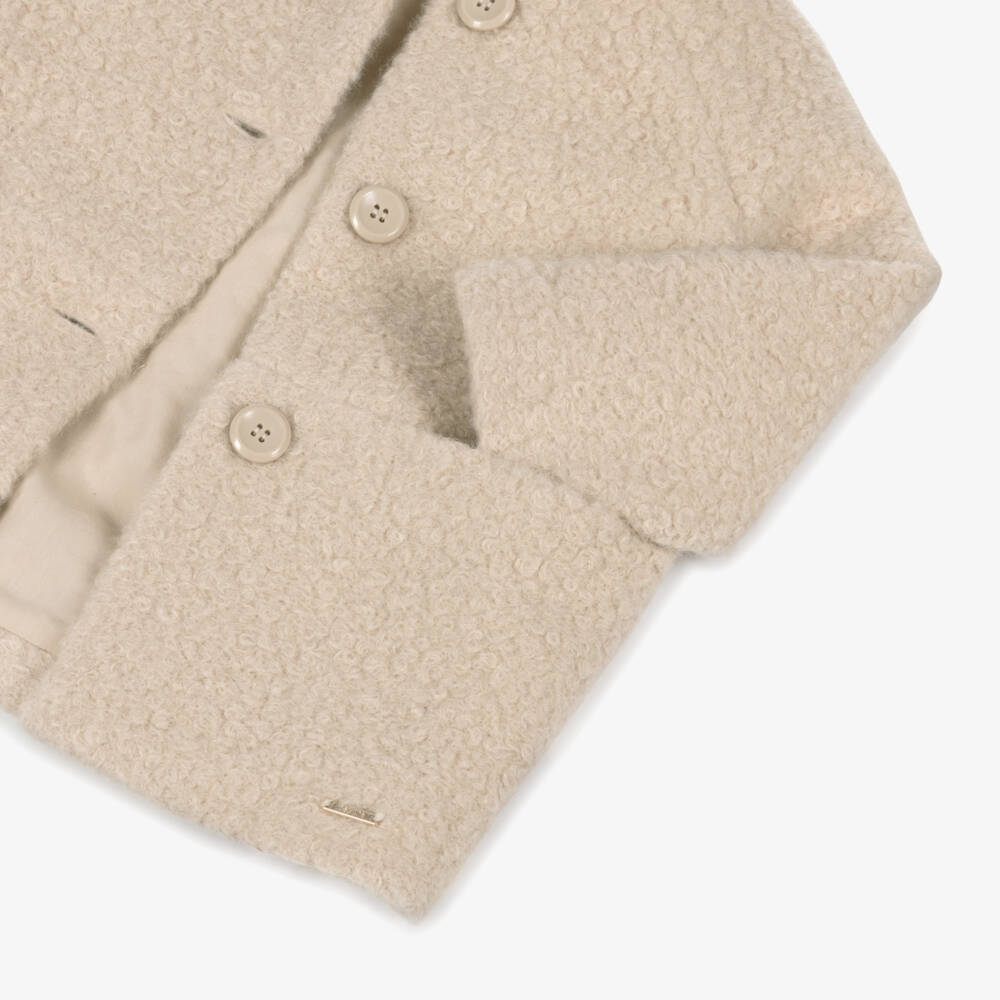 Mayoral-Girls Beige Boucle Coat with Faux Fur Collar | Childrensalon Outlet