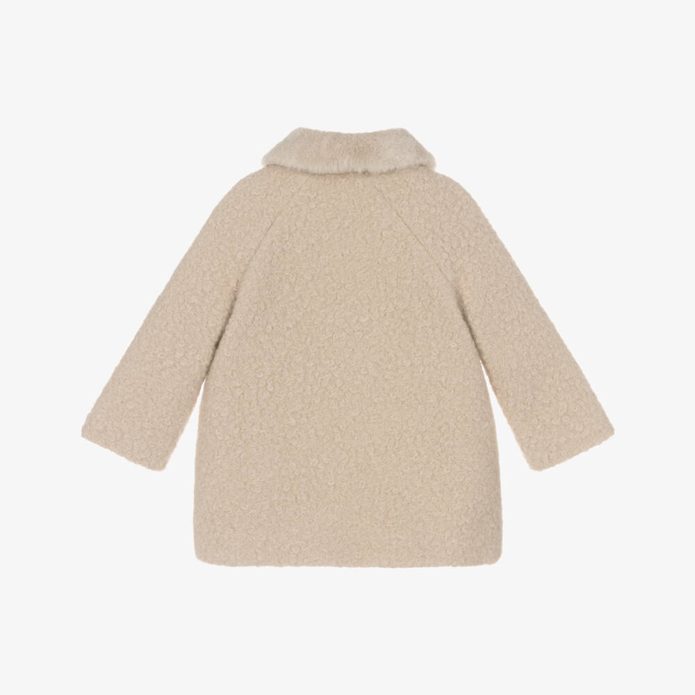 Mayoral-Girls Beige Boucle Coat with Faux Fur Collar | Childrensalon Outlet