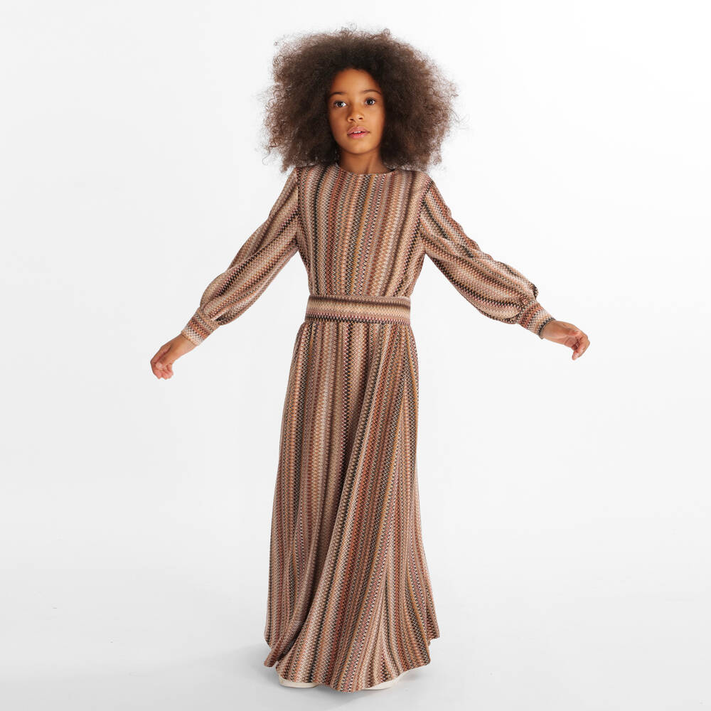 Missoni-Girls Beige & Brown Zigzag Knit Maxi Dress | Childrensalon Outlet