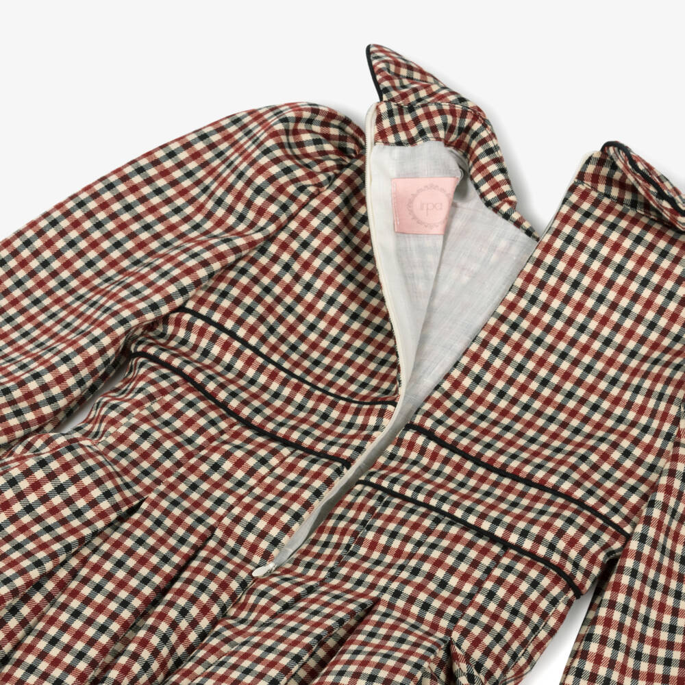 Irpa-Girls Beige & Burgundy Red Check Dress with Box Pleats | Childrensalon Outlet