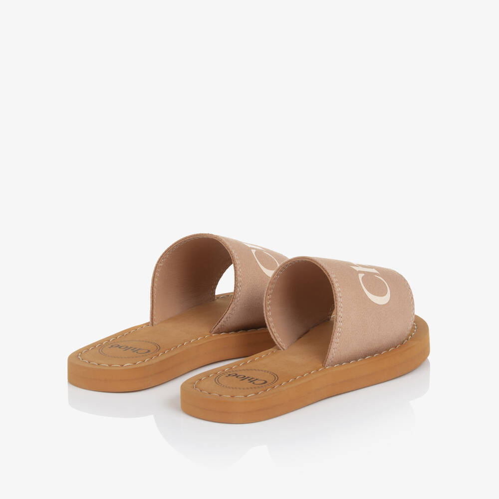 Chloé-Girls Beige Canvas Logo Sliders | Childrensalon Outlet