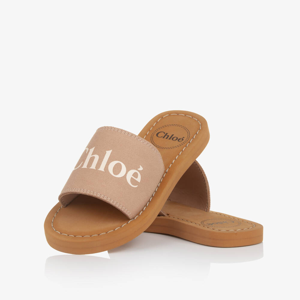 Chloé-Girls Beige Canvas Logo Sliders | Childrensalon Outlet