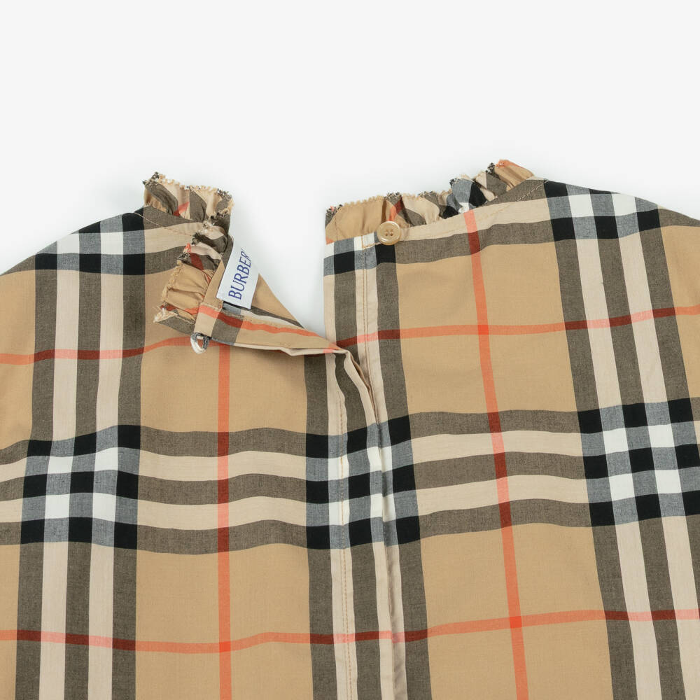 Burberry-Girls Beige Check Sleeveless Cotton Dress | Childrensalon Outlet