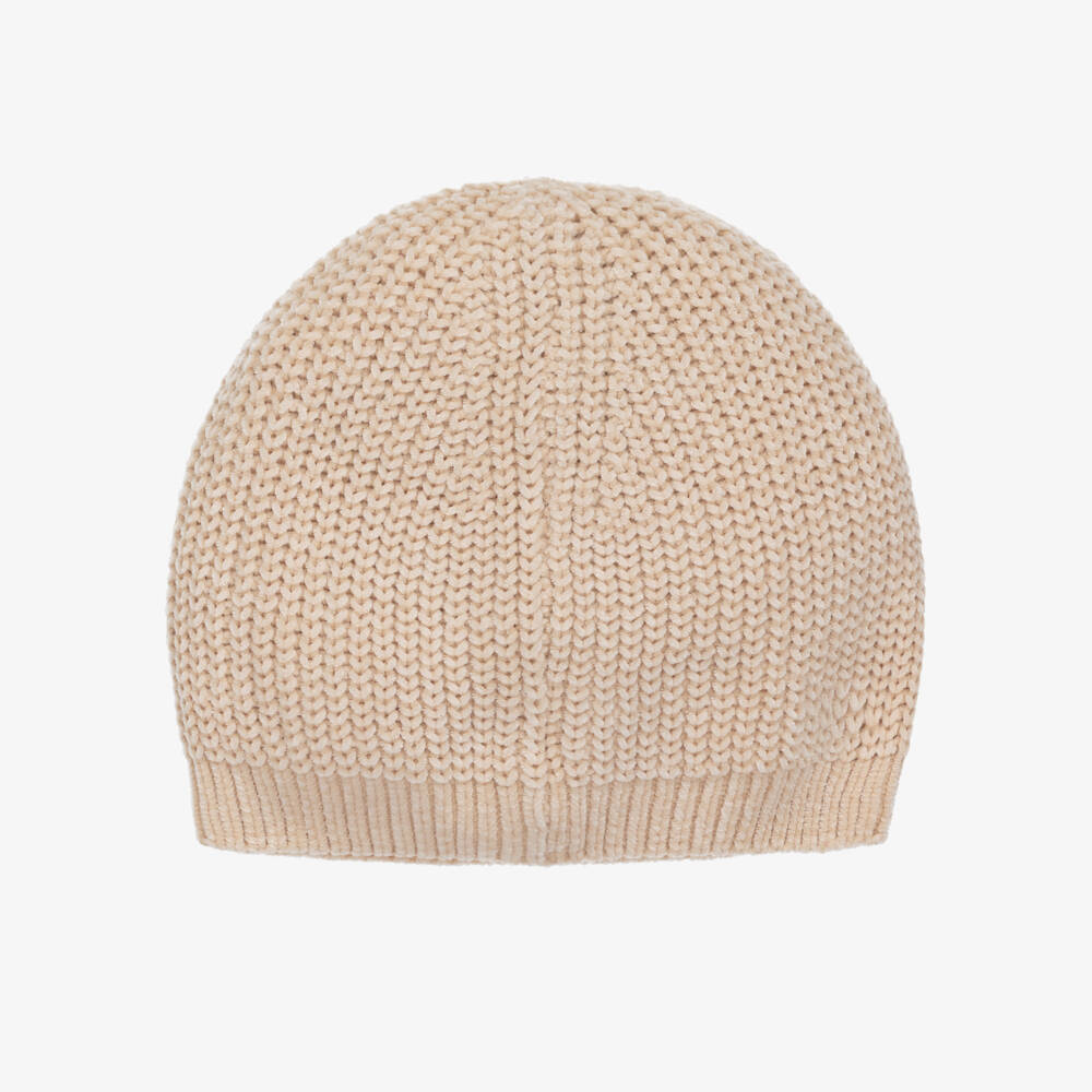 iDO-Girls Beige Chenille Knit Beanie Hat | Childrensalon Outlet