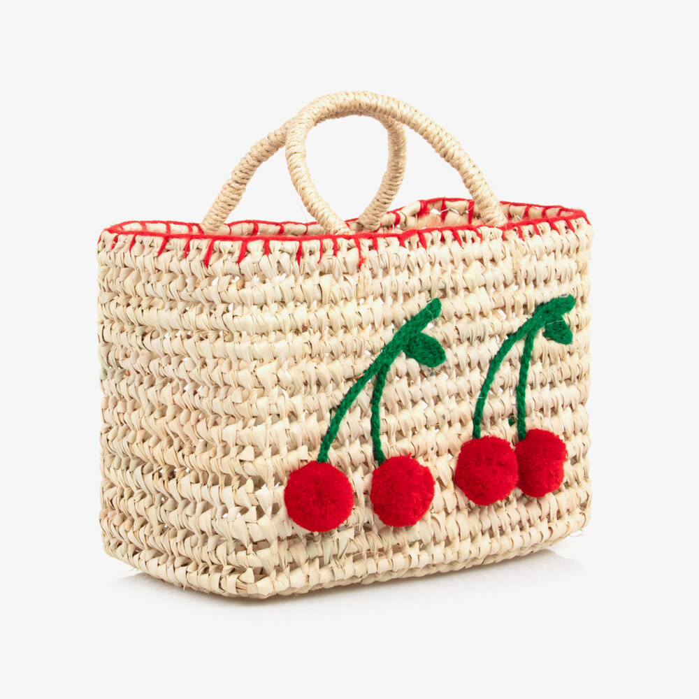 Rachel Riley-Girls Beige Cherry Straw Bag (22cm) | Childrensalon Outlet