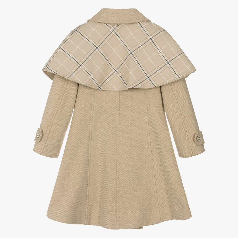 Patachou-Girls Beige Coat with Reversible Cape | Childrensalon Outlet