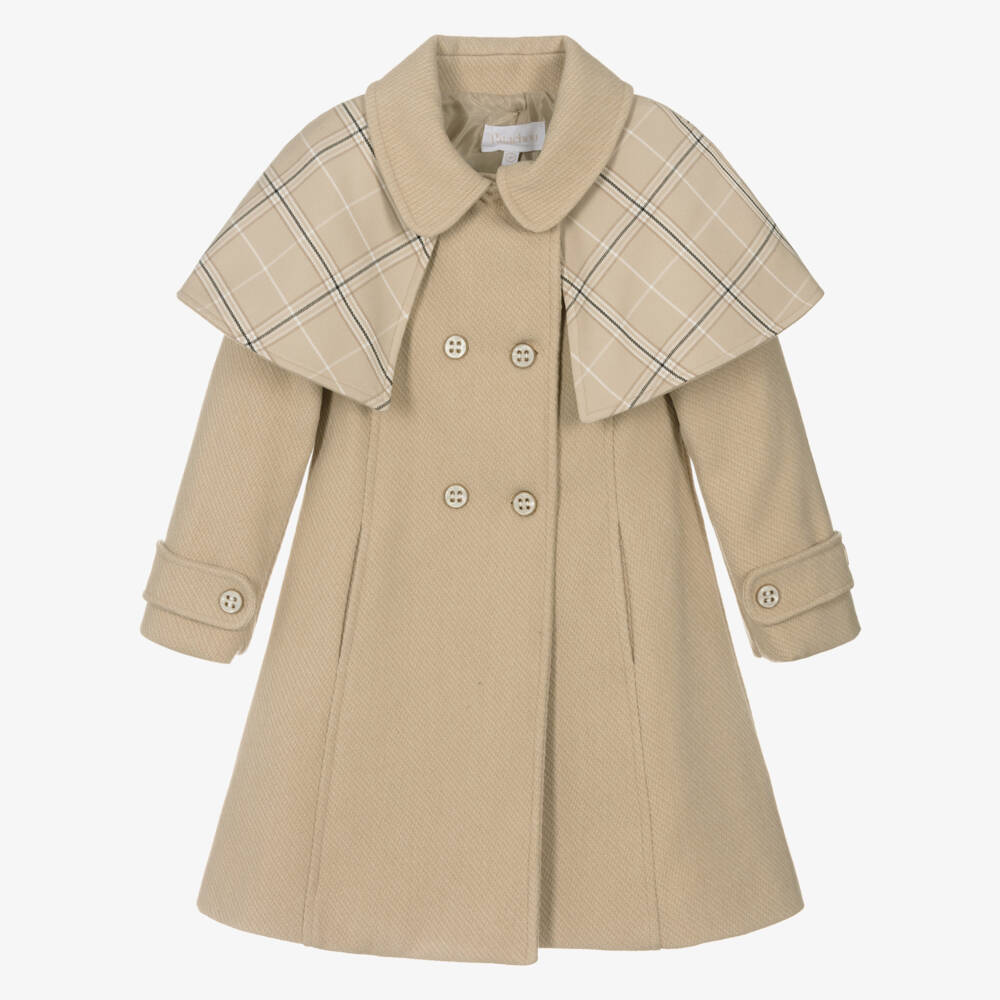 Patachou-Girls Beige Coat with Reversible Cape | Childrensalon Outlet
