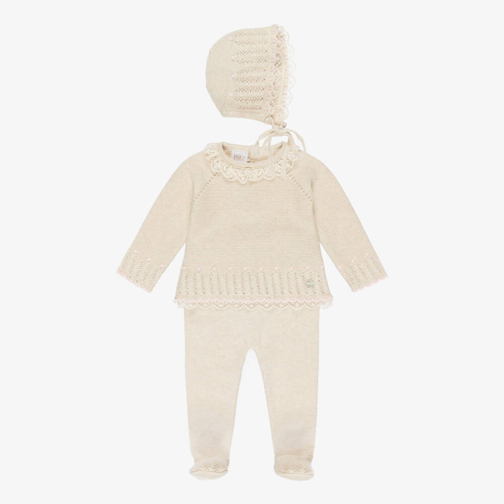 PAZ Rodríguez-Бежевый вязаный комплект из хлопка и кашемира для девочек | Childrensalon Outlet