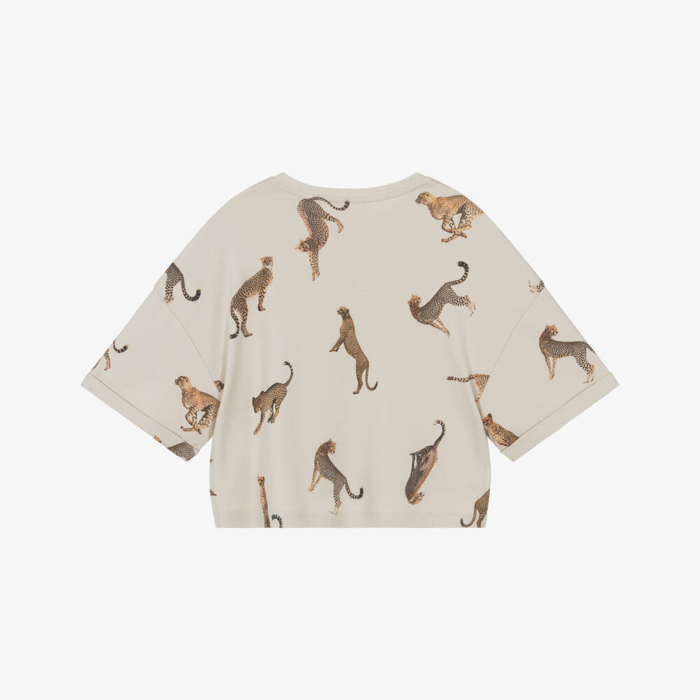 Givenchy-Girls Beige Cotton Cheetah Print T-Shirt | Childrensalon Outlet