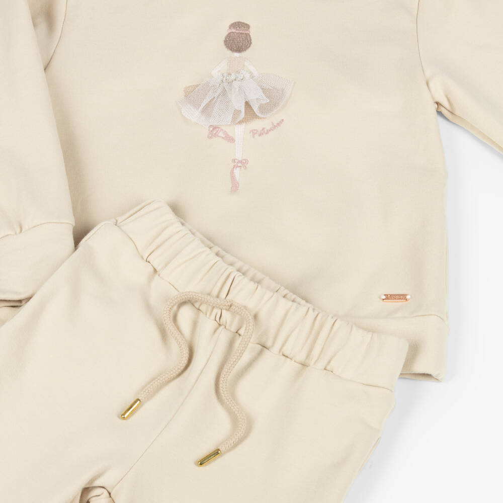 Patachou-Girls Beige Cotton Jersey Ballerina Tracksuit | Childrensalon Outlet