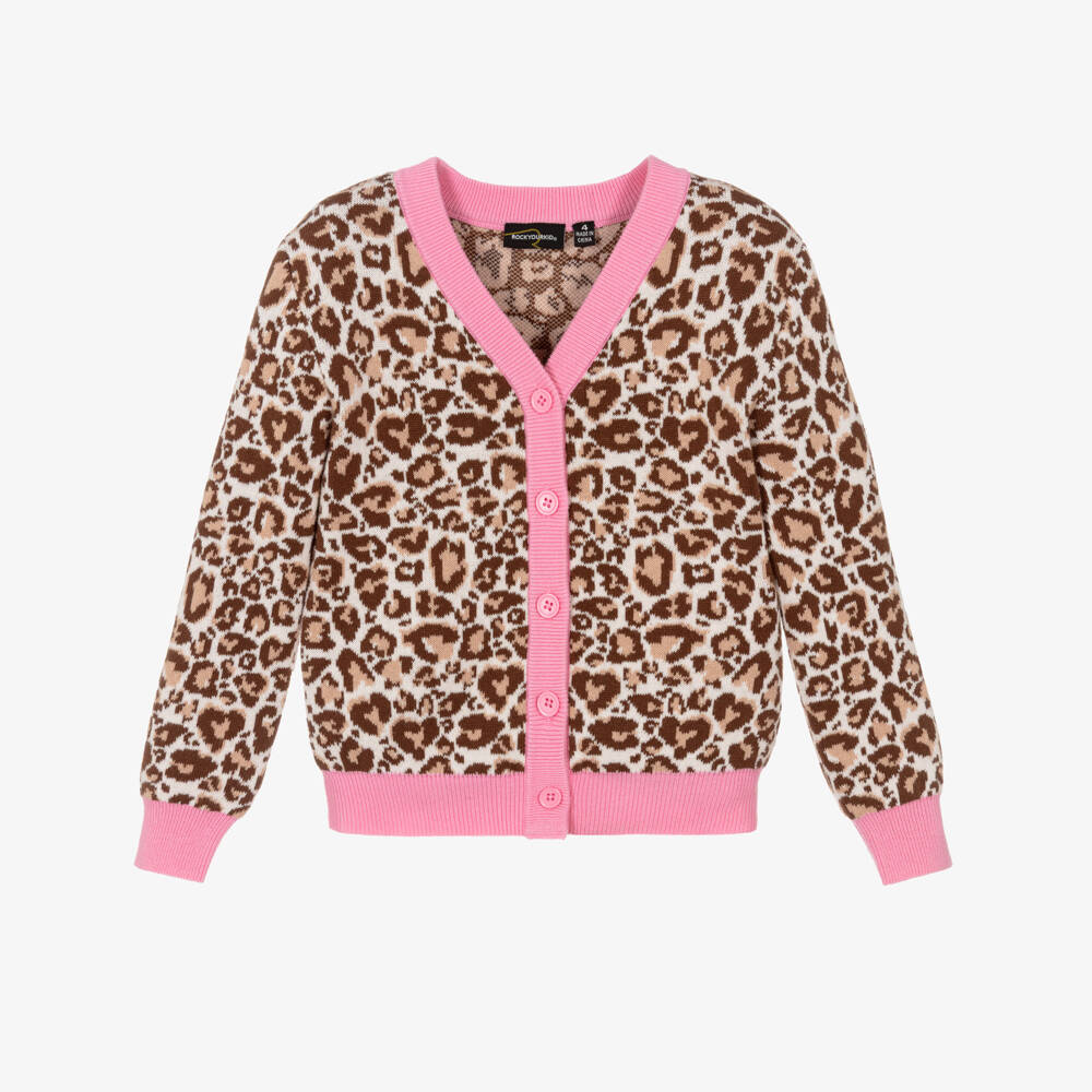 Rock Your Baby-Girls Beige Cotton Knit Leopard Print Cardigan | Childrensalon Outlet