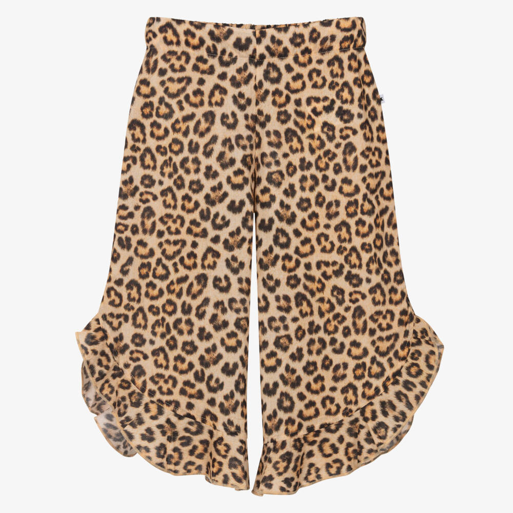 Molo-Girls Beige Cotton Leopard Print Trousers | Childrensalon Outlet