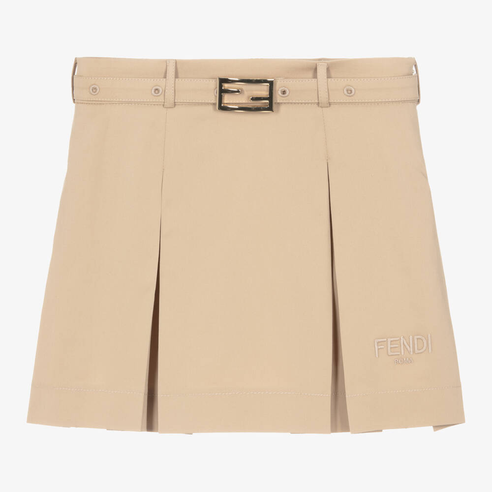 Fendi-Girls Beige Cotton Pleated Skirt | Childrensalon Outlet