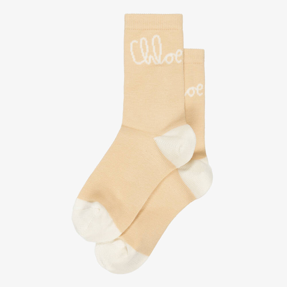 Chloé-Girls Beige Cotton Signature Logo Socks | Childrensalon Outlet