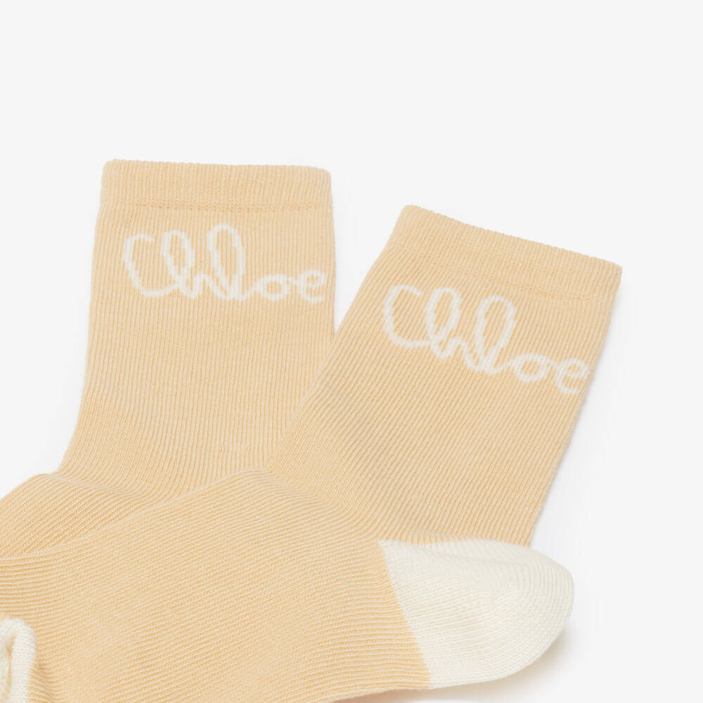 Chloé-Girls Beige Cotton Signature Logo Socks | Childrensalon Outlet