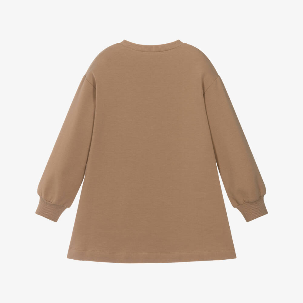 Mayoral-Girls Beige Cotton Sweatshirt Dress with Dog Walker Motif | Childrensalon Outlet