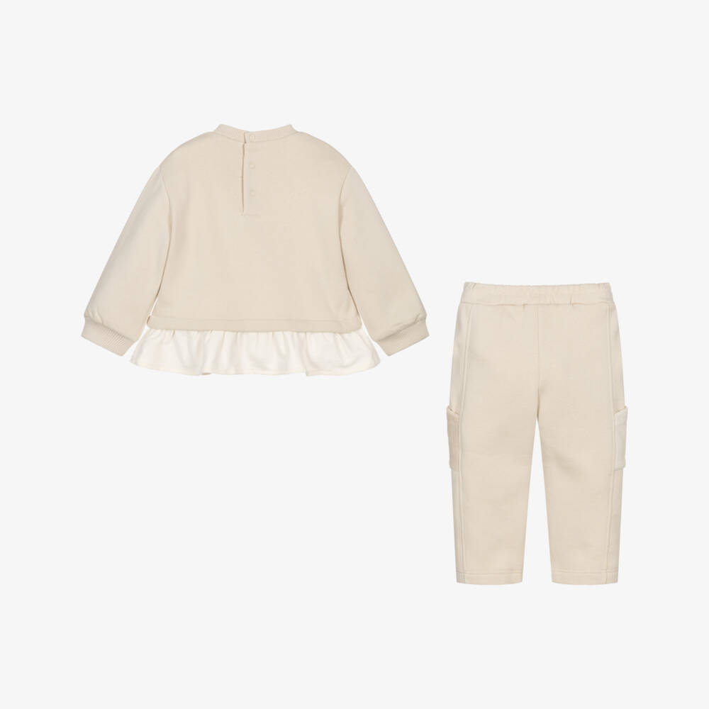 Mayoral-Girls Beige Cotton Tracksuit with Teddy Bear Pocket | Childrensalon Outlet