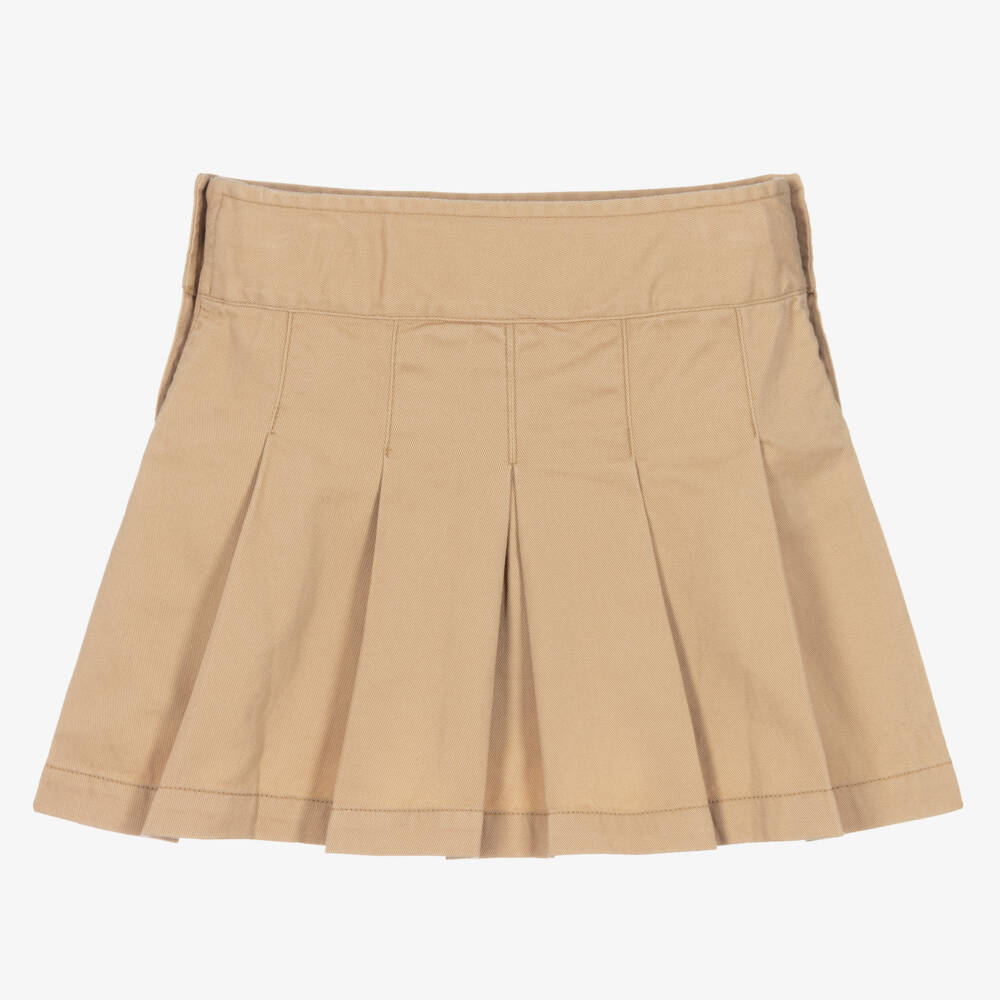 Ralph Lauren-Girls Beige Cotton Twill Pleated Skirt | Childrensalon Outlet