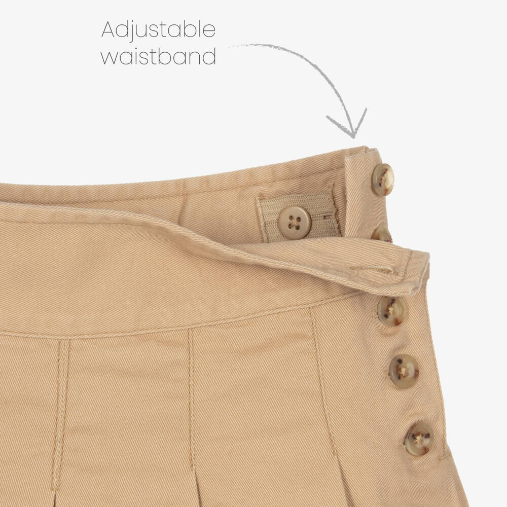 Ralph Lauren-Girls Beige Cotton Twill Pleated Skirt | Childrensalon Outlet