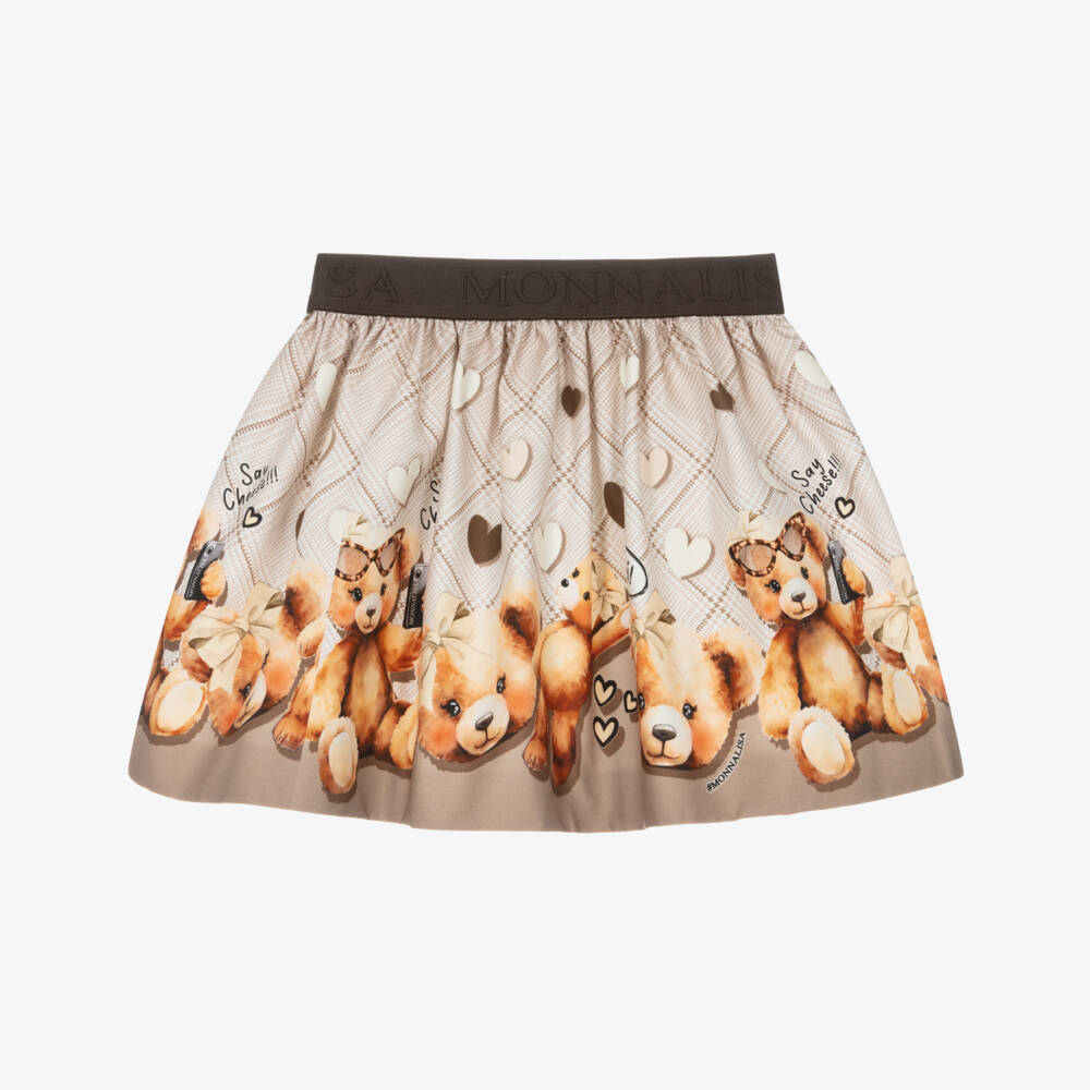 Monnalisa-Girls Beige Cotton Twill Teddy Bear Skirt | Childrensalon Outlet