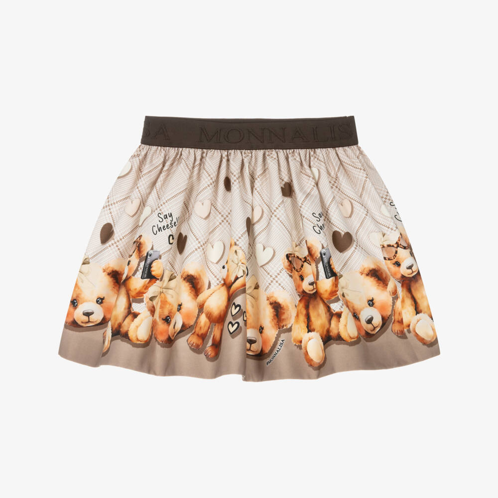 Monnalisa-Girls Beige Cotton Twill Teddy Bear Skirt | Childrensalon Outlet