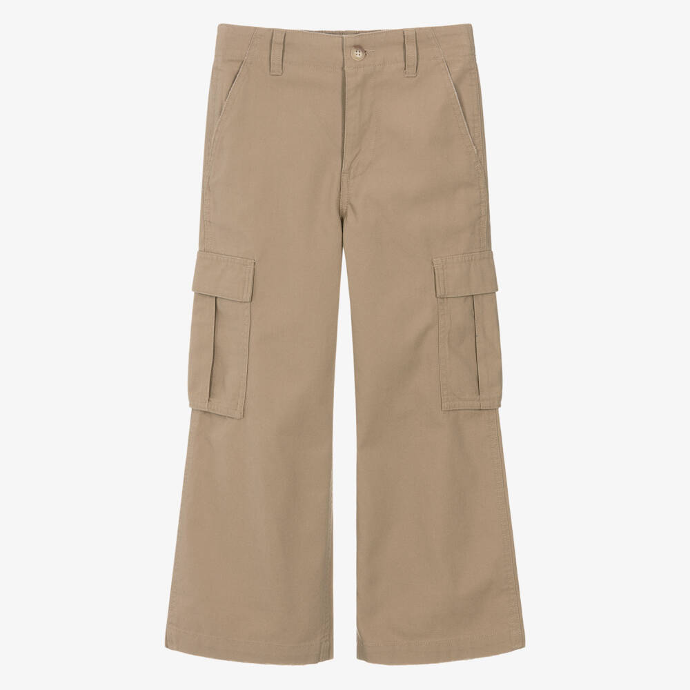 Ralph Lauren-Girls Beige Cotton Wide Leg Cargo Trousers | Childrensalon Outlet