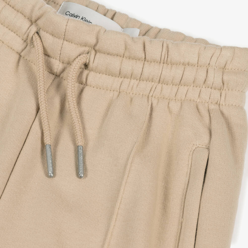 Calvin Klein-Girls Beige Cotton Wide-Leg Joggers | Childrensalon Outlet