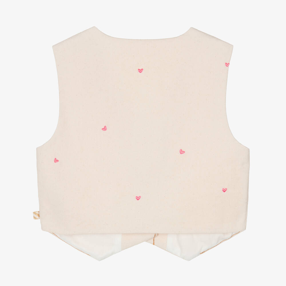 Billieblush-Girls Beige Denim Waistcoat with Embroidered Hearts | Childrensalon Outlet
