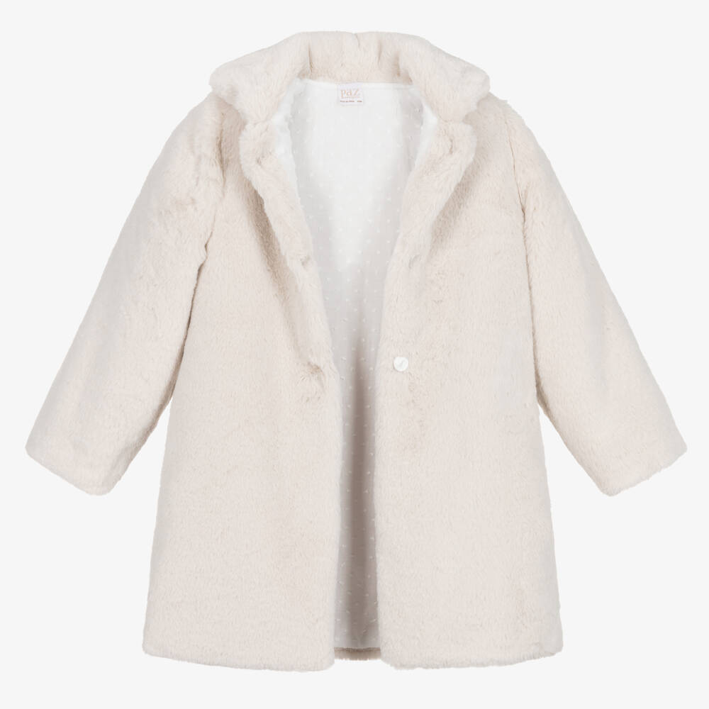 PAZ Rodríguez-Girls Beige Faux Fur Coat | Childrensalon Outlet