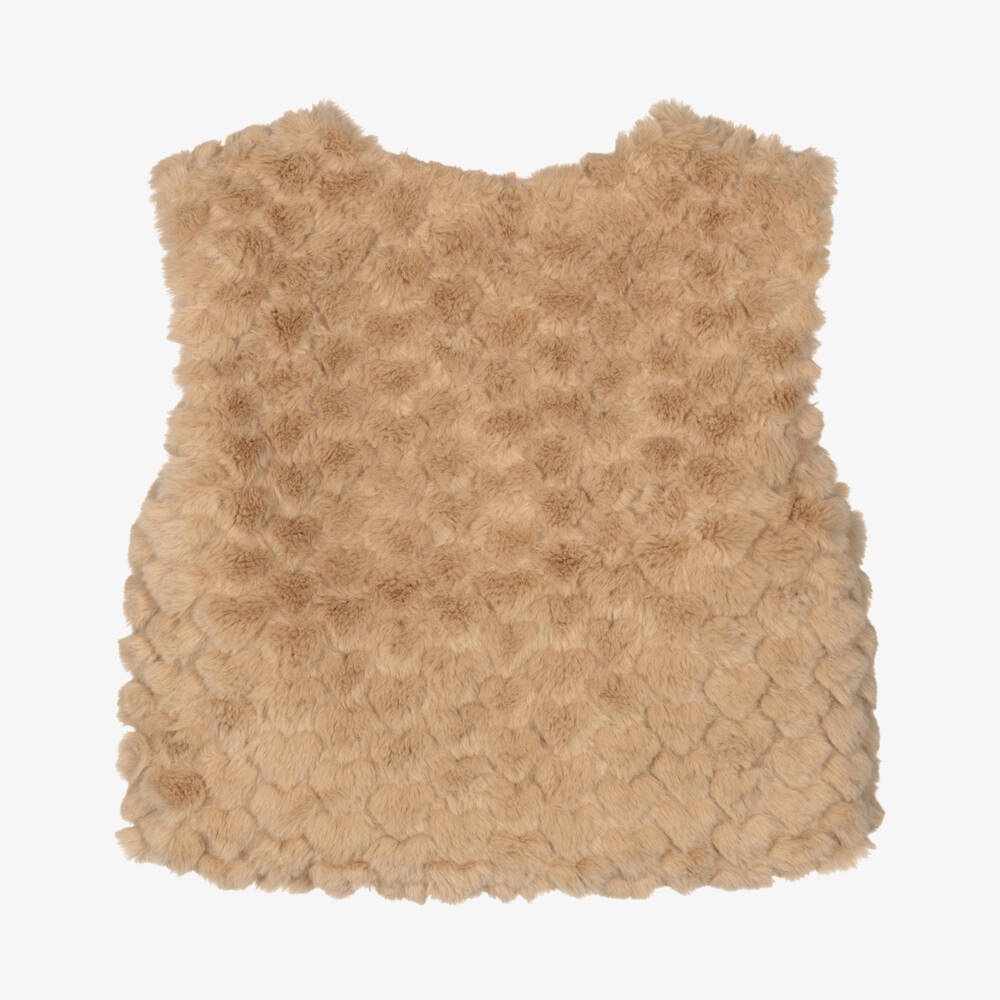 Le Chic-Girls Beige Faux Fur Heart Gilet with Gold Heart Logo Charm | Childrensalon Outlet