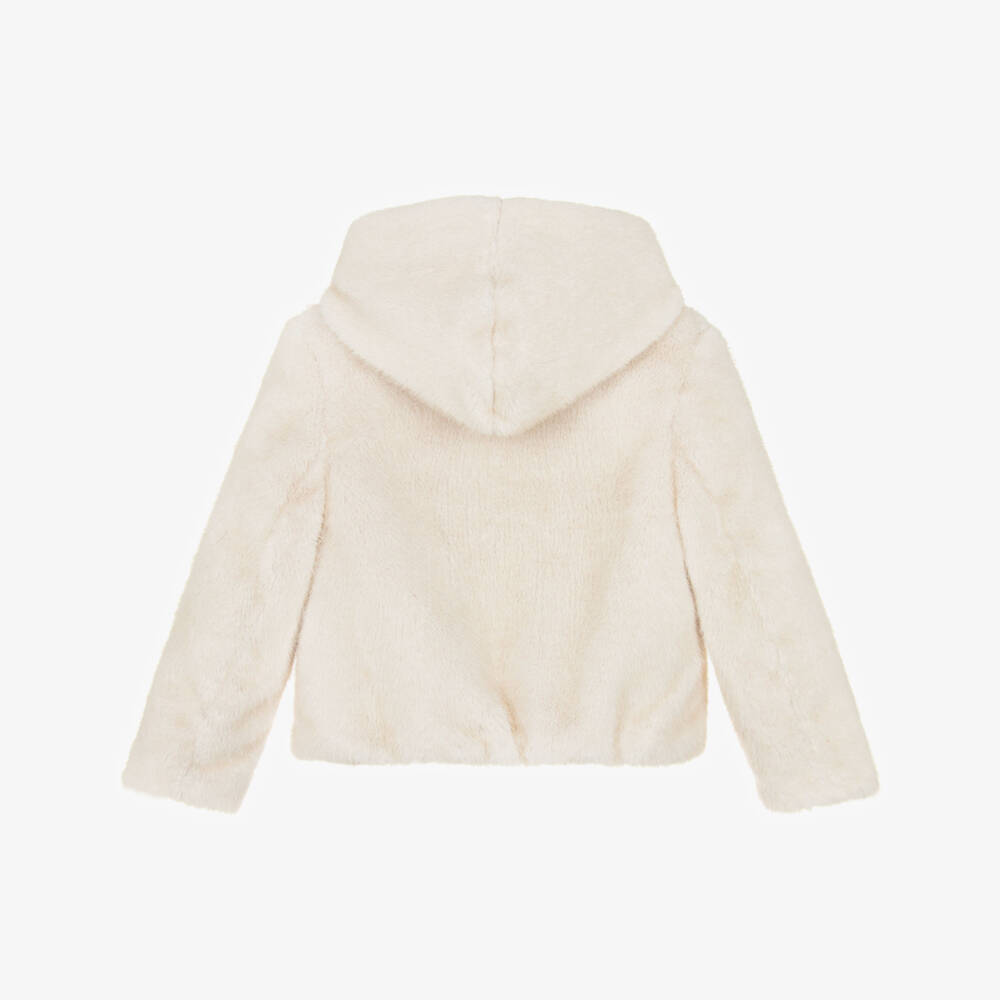 Elsy-Girls Beige Faux Fur Hooded Jacket | Childrensalon Outlet