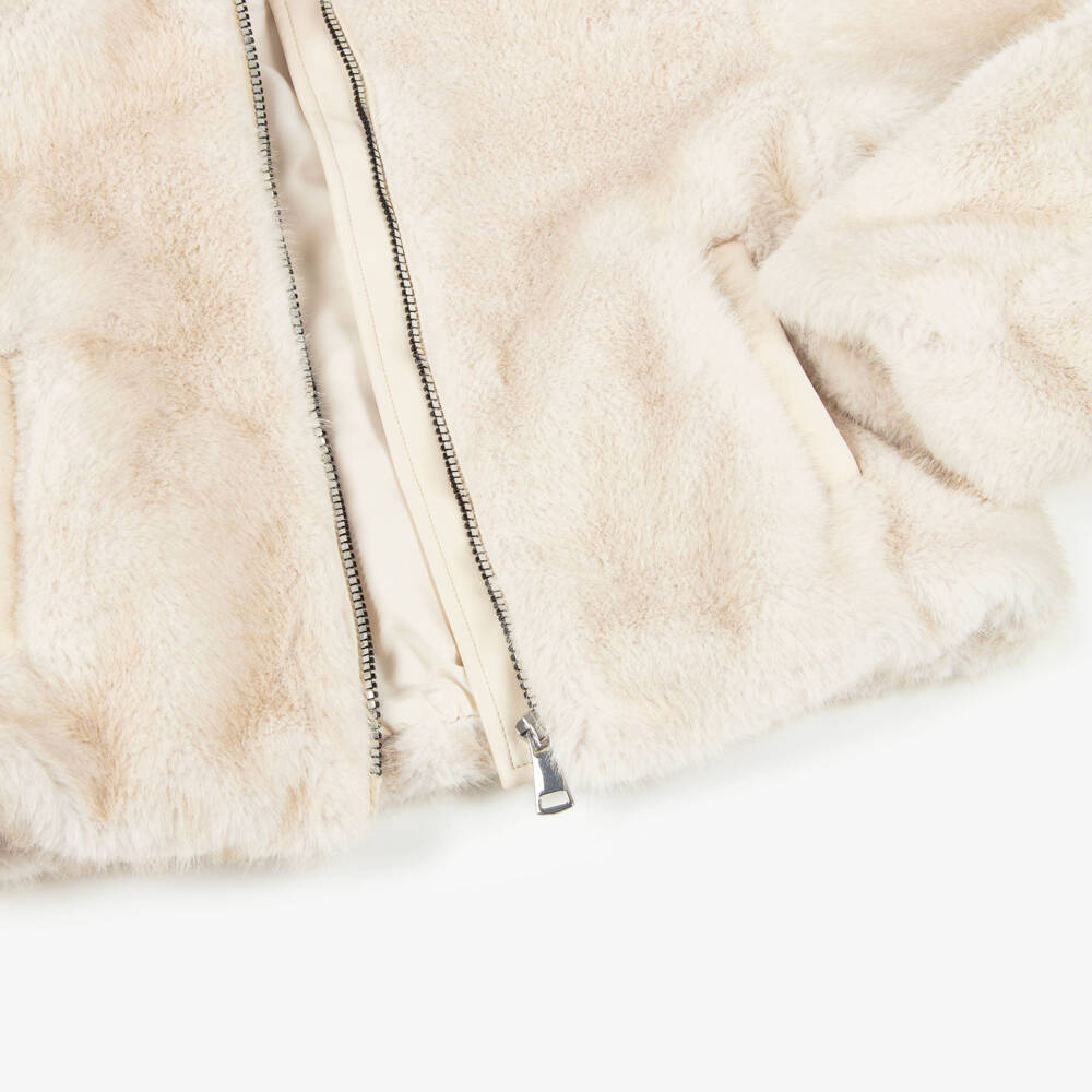 Elsy-Girls Beige Faux Fur Hooded Jacket | Childrensalon Outlet