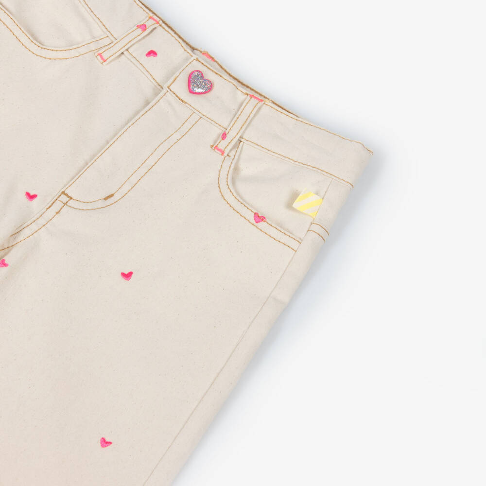 Billieblush-Girls Beige Flared Denim Jeans with Embroidered Hearts | Childrensalon Outlet