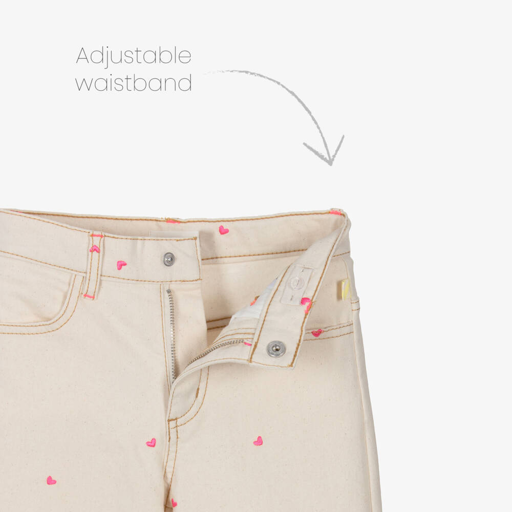 Billieblush-Girls Beige Flared Denim Jeans with Embroidered Hearts | Childrensalon Outlet