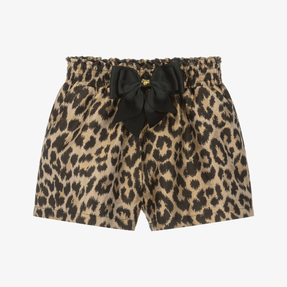 Angel's Face-Girls Beige, Gold & Black Leopard Jacquard Shorts | Childrensalon Outlet